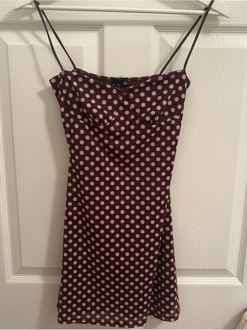 Windsor Polka Dot Spaghetti Strap Dress in Brown and Light Pink